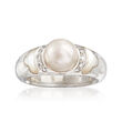 C. 1990 Vintage Cultured Pearl, Mother-Of-Pearl and .10 ct. t.w. Diamond Ring in 18kt White Gold