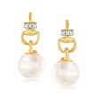Charles Garnier &quot;Venus&quot; 8-8.5mm Cultured Pearl Drop Earrings with CZ Accents in 18kt Gold Over Sterling