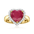 4.20 Carat Ruby Heart Ring with .34 ct. t.w. Diamonds in 14kt Yellow Gold