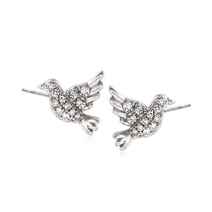 Sterling Silver Dove Earrings with Diamond Accents