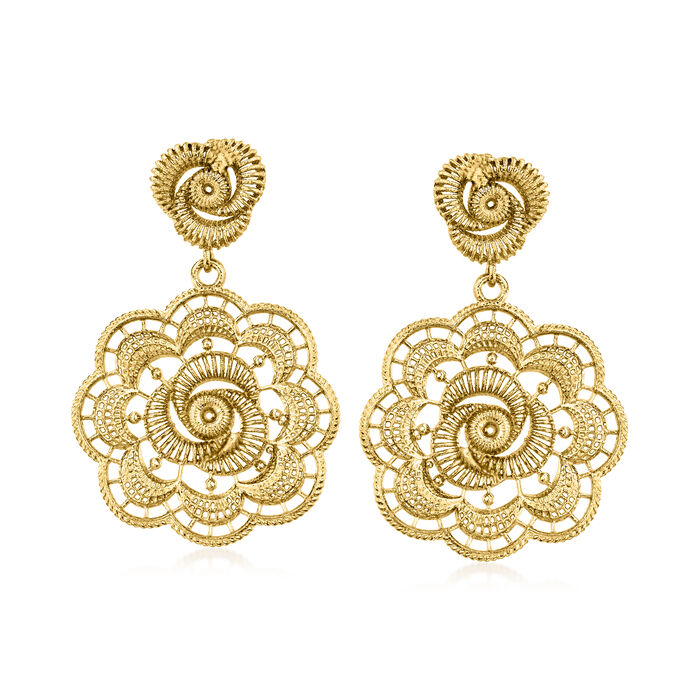 Italian 18kt Gold Over Sterling Floral Lace Drop Earrings