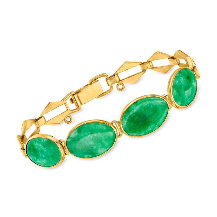 C. 1980 Vintage Jade Geometric-Link Bracelet in 23kt Yellow Gold
