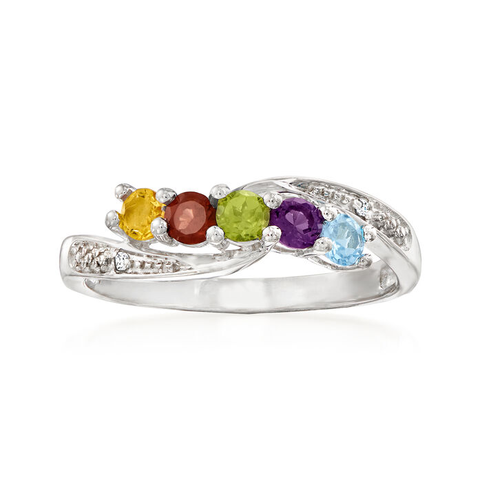 Personalized Birthstone Ring with Diamond Accents in Sterling Silver