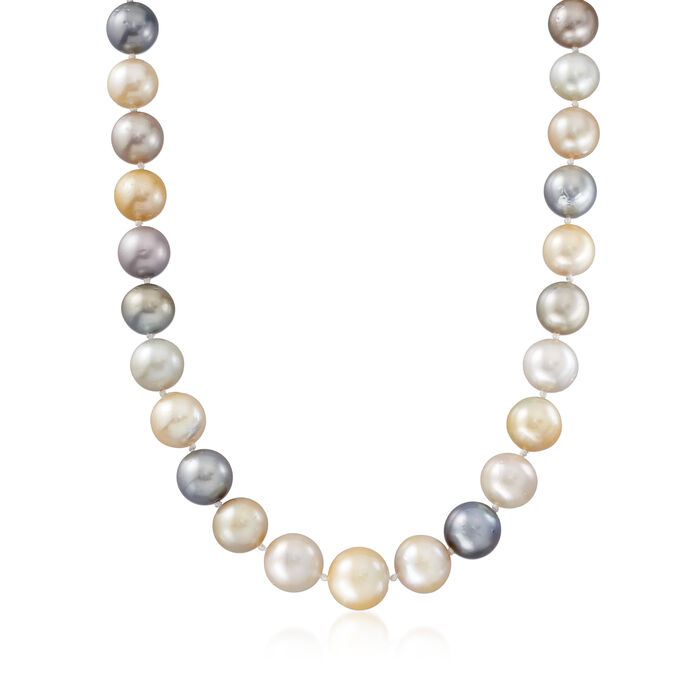 C. 1980 Vintage 10-14mm Multicolored Cultured Pearl Necklace with 14kt Yellow Gold