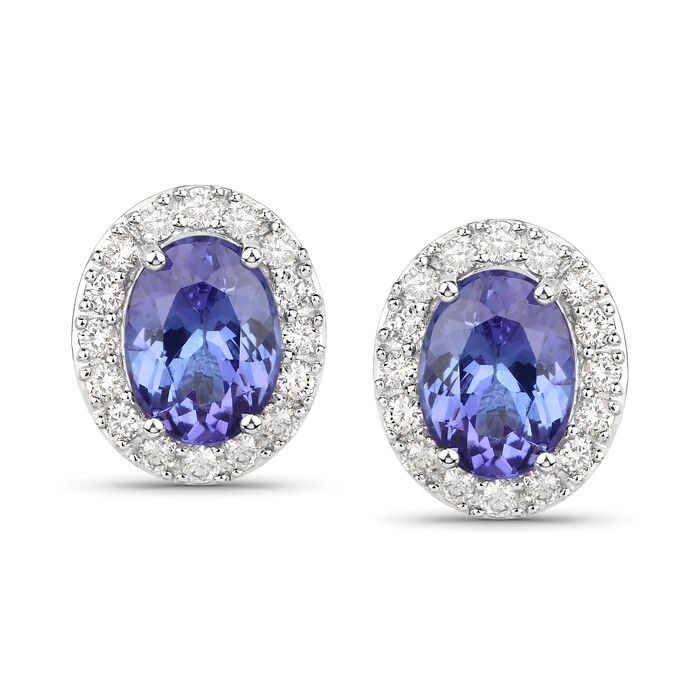 2.30 ct. t.w. Tanzanite and .44 ct. t.w. Diamond Earrings in 14kt White Gold