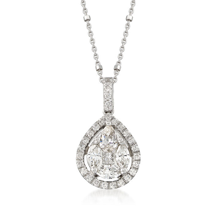 1.06 ct. t.w. Diamond Halo Pendant Necklace in 14kt White Gold