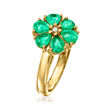 1.60 ct. t.w. Emerald Floral Ring with Diamond Accent in 18kt Gold Over Sterling