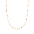 6-6.5mm Pink Cultured Pearl and 1.50 ct. t.w. Pink Topaz Station Necklace in 14kt Yellow Gold