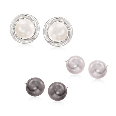 8-8.5mm Cultured Pearl Earrings and Starburst Earring Jackets 1981149 Ross-Simons Italian Sterling Silver Jewelry Set