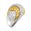 C. 1990 Vintage 2.52 ct. t.w. Yellow and White Diamond Dome Ring in Platinum and 18kt Yellow Gold