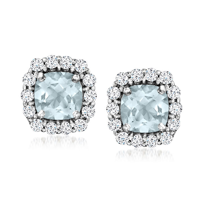 2.00 ct. t.w. Aquamarine and .72 ct. t.w. Diamond Earrings in 14kt White Gold