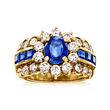 C. 1980 Vintage 2.54 ct. t.w. Sapphire and 1.51 ct. t.w. Diamond Cocktail Ring in 18kt Yellow Gold