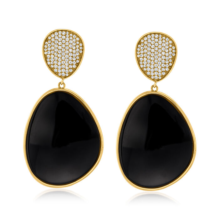 Black Onyx and 1.65 ct. t.w. Diamond Drop Earrings in 14kt Yellow Gold