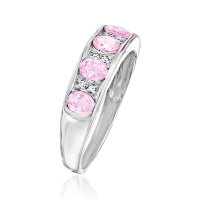 1.20 ct. t.w. Pink Sapphire Ring with Diamond Accents in 14kt White Gold