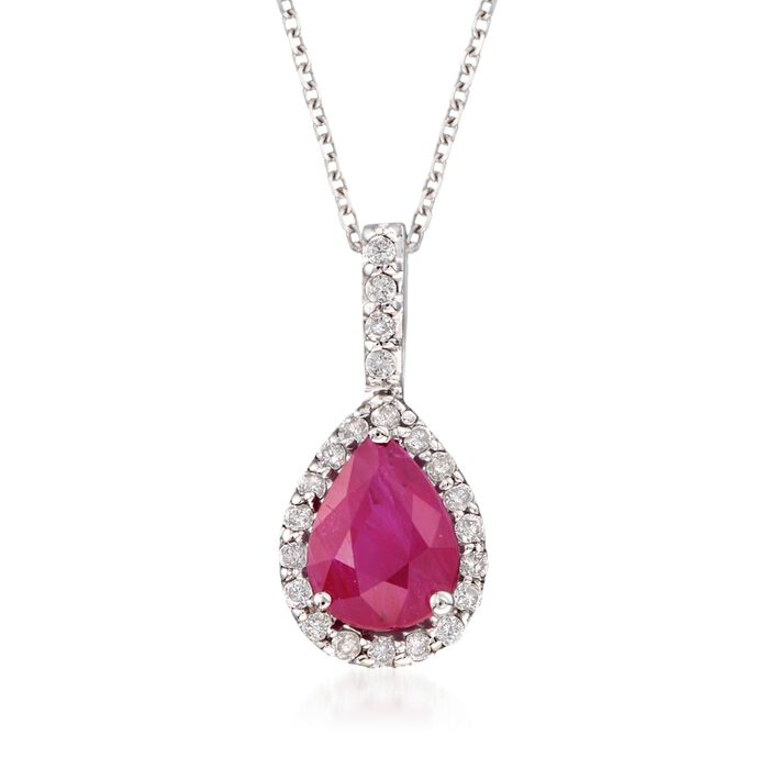1.25 Carat Ruby and .15 ct. t.w. Diamond Pendant Necklace in 14kt White Gold