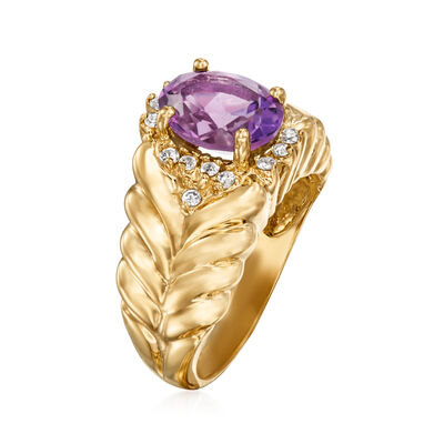 C. 1980 Vintage 2.00 Carat Amethyst Ring with .25 ct. t.w. Diamonds in 14kt Yellow Gold