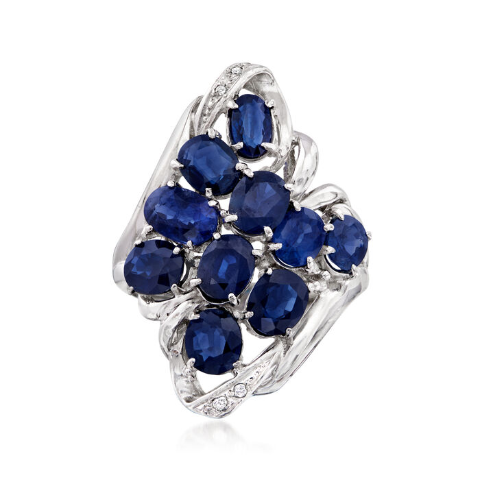C. 1990 Vintage 5.26 ct. t.w. Sapphire Cluster Ring with Diamond Accents in Platinum