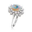 C. 1980 Vintage Opal and 1.15 ct. t.w. Diamond Ring in 18kt White Gold