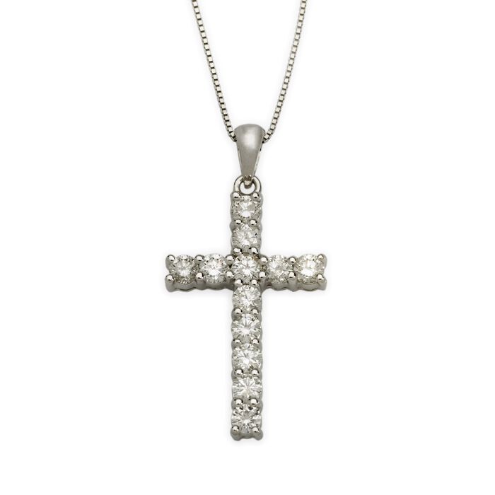 1.00 ct. t.w. Diamond Cross Necklace in 14kt White Gold