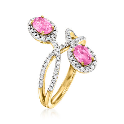 1.10 ct. t.w. Pink Sapphire and .37 ct. t.w. Diamond Bypass Ring in 14kt Yellow Gold
