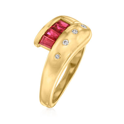 C. 1980 Vintage .58 ct. t.w. Ruby Bypass Ring with Diamond Accents in 14kt Yellow Gold