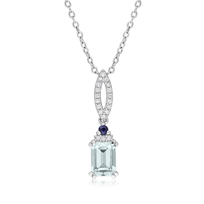.90 Carat Aquamarine Pendant Necklace with Sapphire and Diamond Accents in Sterling Silver