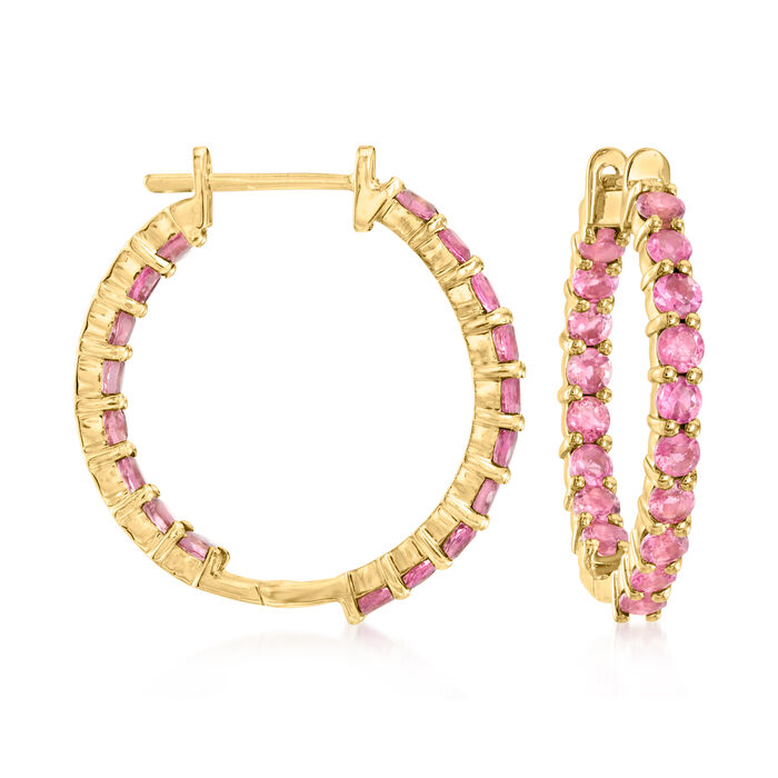 2.10 ct. t.w. Pink Tourmaline Hoop Earrings in 14kt Yellow Gold