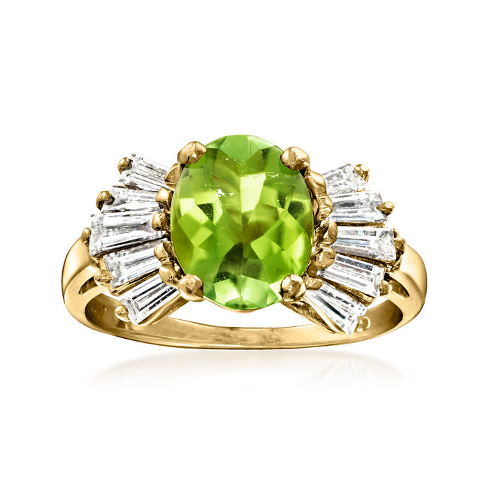 C. 1980 Vintage 1.68 Carat Green Tourmaline and 1.00 ct. t.w. Diamond Ring in 14kt Yellow Gold