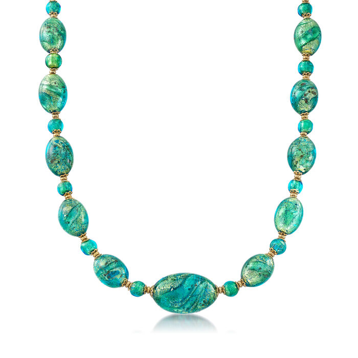 Italian Green Murano Bead Necklace in 18kt Yellow Gold Over Sterling Silver