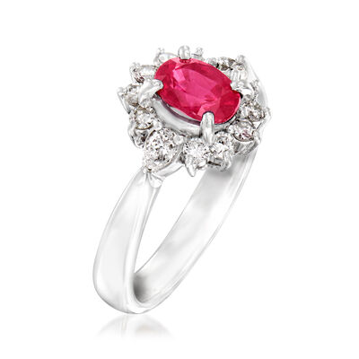 C. 1990 Vintage .91 Carat Ruby and .43 ct. t.w. Diamond Ring in Platinum