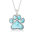 Larimar Paw Print Pendant Necklace in Sterling Silver
