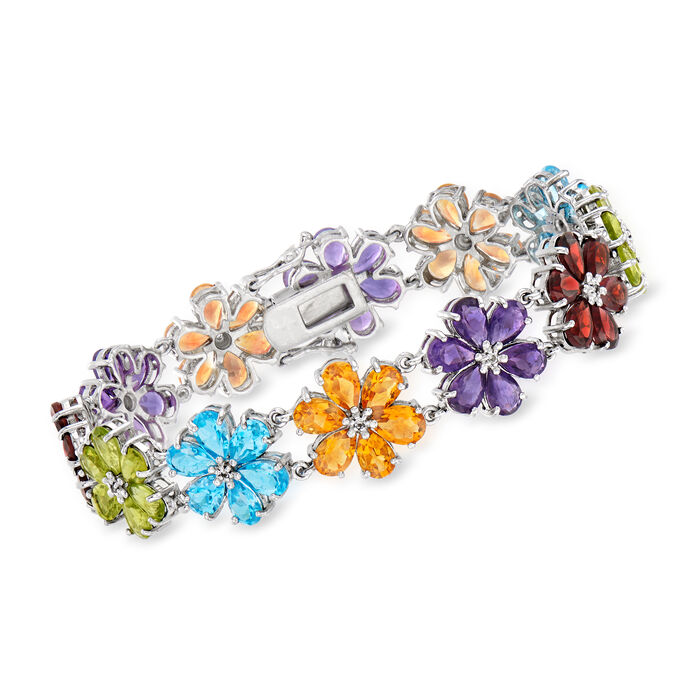 32.95 ct. t.w. Multi-Gemstone Flower Bracelet in Sterling Silver