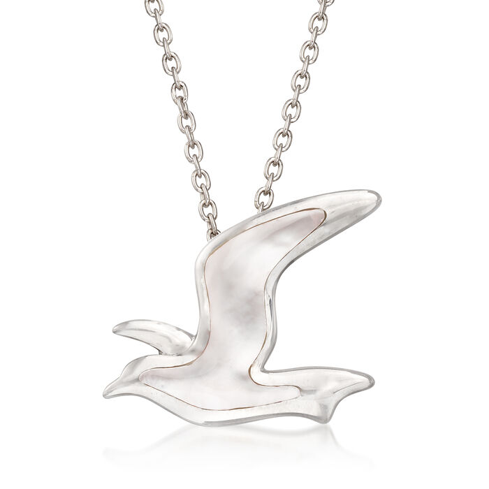 Mother-of-Pearl Seagull Necklace in Sterling Silver