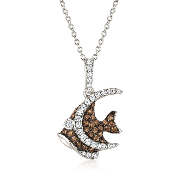 Le Vian &quot;Chocolatier&quot; .17 ct. t.w. Chocolate Diamond Fish Pendant Necklace with .14 ct. t.w. Vanilla Diamonds in 14kt Vanilla Gold