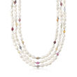 7.5-8.5mm Cultured Baroque Pearl and 135.00 ct. t.w. Multicolored Sapphire Bead Endless Necklace