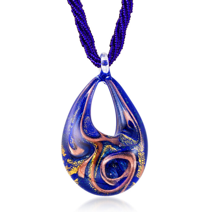 Italian Blue Murano Glass Pendant Necklace in 18kt Gold Over Sterling