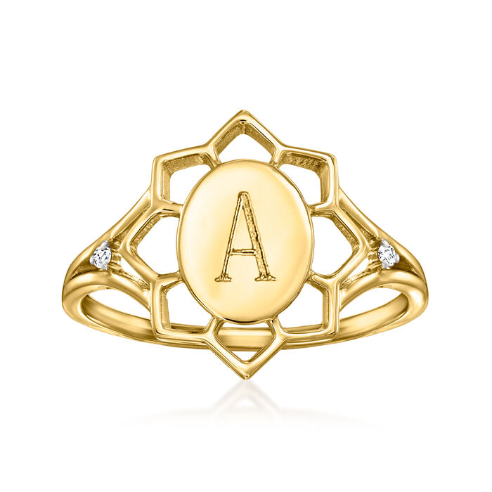 14kt Yellow Gold Personalized Flower Ring with Diamond Accents