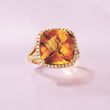 9.75 Carat Cushion-Cut Citrine and Diamond Ring in 14kt Yellow Gold