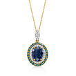 2.50 Carat Sapphire Pendant with .51 ct. t.w. Blue and White Diamonds in 14kt Yellow Gold