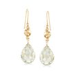 14.00 ct. t.w. Green Prasiolite  and 14kt Yellow Gold Bead Drop Earrings