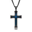 Men's Black and Blue Stainless Steel Cross Pendant Necklace
