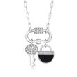 Charles Garnier Black Agate  and .60 ct. t.w. CZ Carabiner Lock and Key Charm Necklace in Sterling Silver