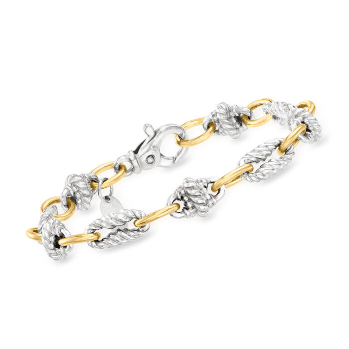 Phillip Gavriel &quot;Italian Cable&quot; Sterling Silver and 18kt Yellow Gold Cable-Link Bracelet