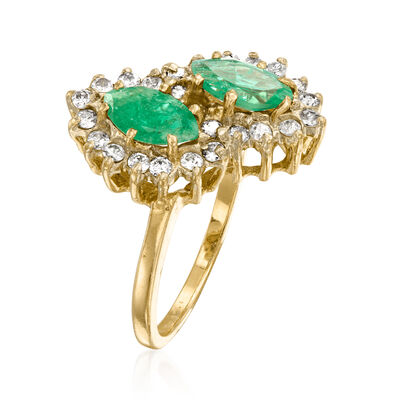C. 1980 Vintage 1.10 ct. t.w. Emerald and .50 ct. t.w. Diamond Ring in 14kt Yellow Gold