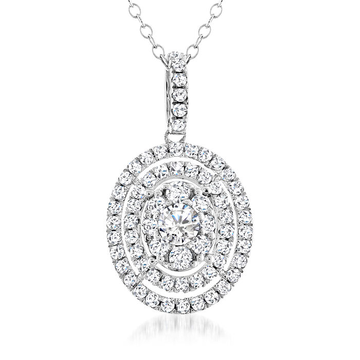 1.00 ct. t.w. Diamond Multi-Row Oval Pendant Necklace in 14kt White Gold