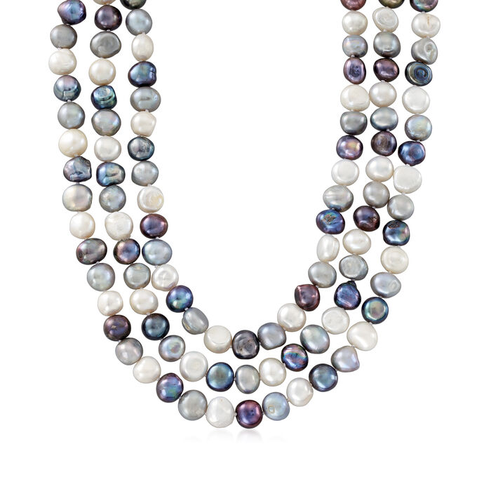 10-11mm Multicolored Cultured Baroque Pearl Three-Strand Endless Necklace