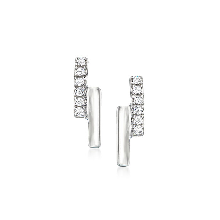Diamond-Accented Layered Bar Earrings in Sterling Silver