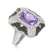 4.90 Carat Amethyst and 2.00 ct. t.w. White Zircon Ring with .40 ct. t.w. Black Spinel in Sterling Silver