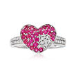 .70 ct. t.w. Ruby and .15 ct. t.w. Diamond  Heart Ring in 14kt White Gold