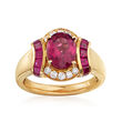 2.10 Carat Pink Tourmaline, 1.00 ct. t.w. Ruby and .21 ct. t.w. Diamond Ring in 14kt Yellow Gold